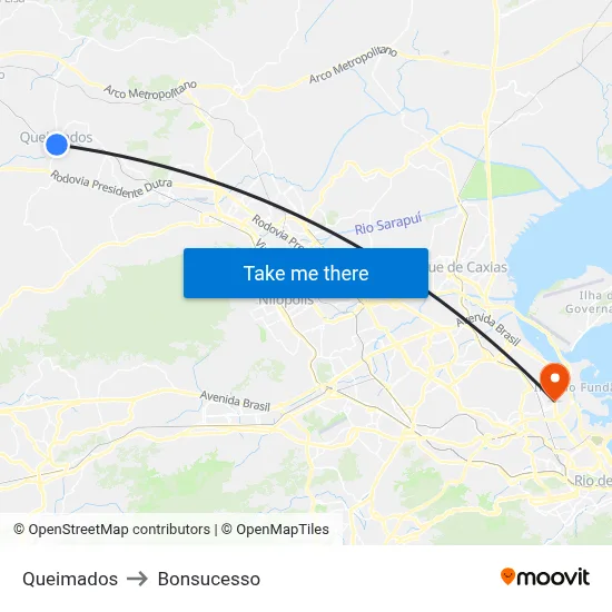 Queimados to Bonsucesso map