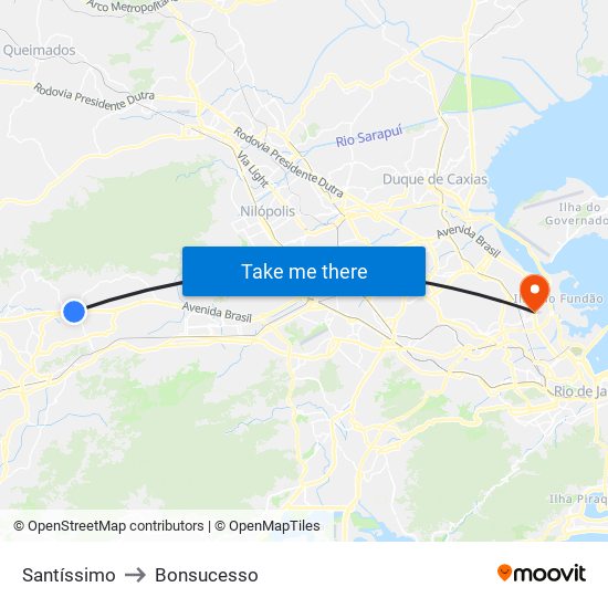 Santíssimo to Bonsucesso map