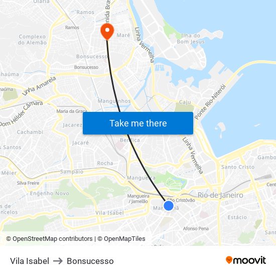 Vila Isabel to Bonsucesso map