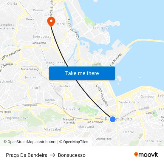 Praça Da Bandeira to Bonsucesso map