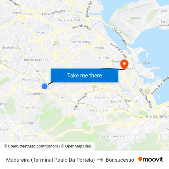 Madureira (Terminal Paulo Da Portela) to Bonsucesso map
