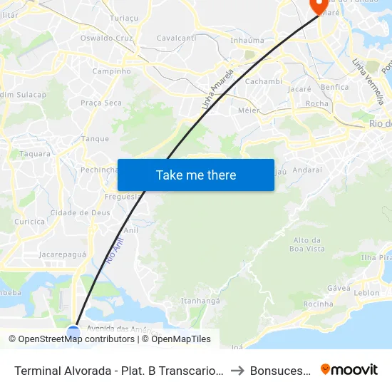 Terminal Alvorada - Plat. B Transcarioca to Bonsucesso map