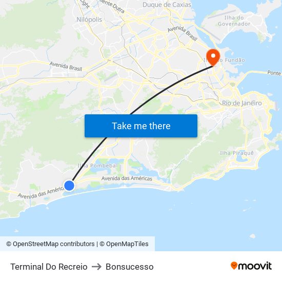 Terminal Do Recreio to Bonsucesso map