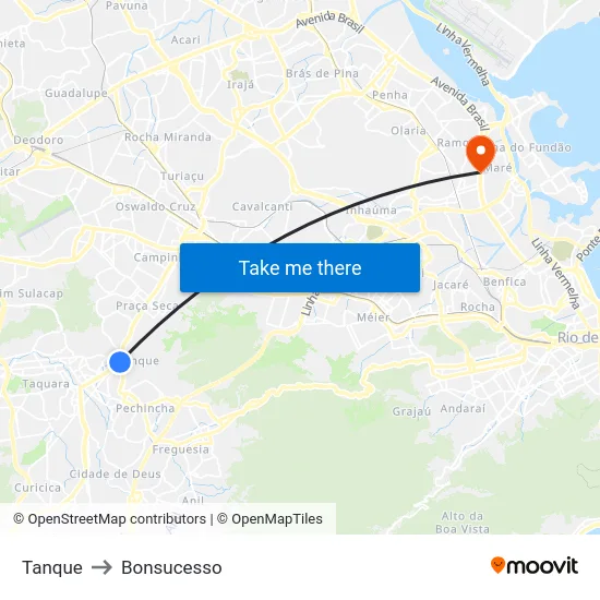 Tanque to Bonsucesso map
