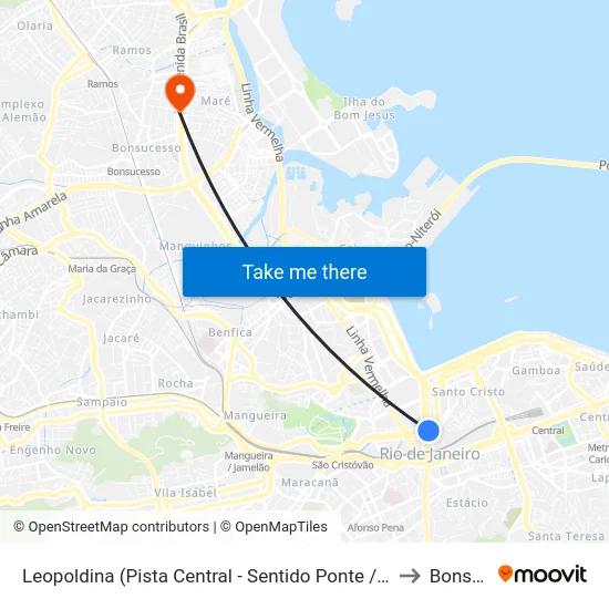 Leopoldina (Pista Central - Sentido Ponte / Term. Gentileza / São Cristóvão) to Bonsucesso map
