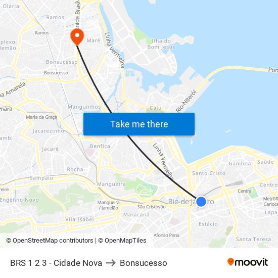 BRS 1 2 3 - Cidade Nova to Bonsucesso map