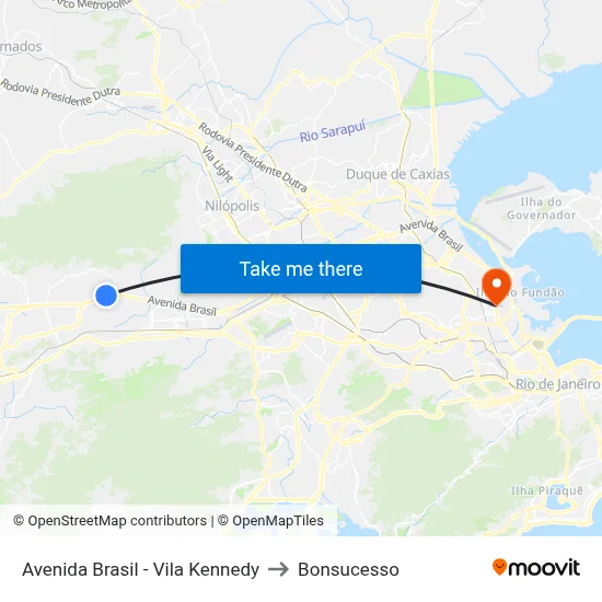 Avenida Brasil - Vila Kennedy to Bonsucesso map