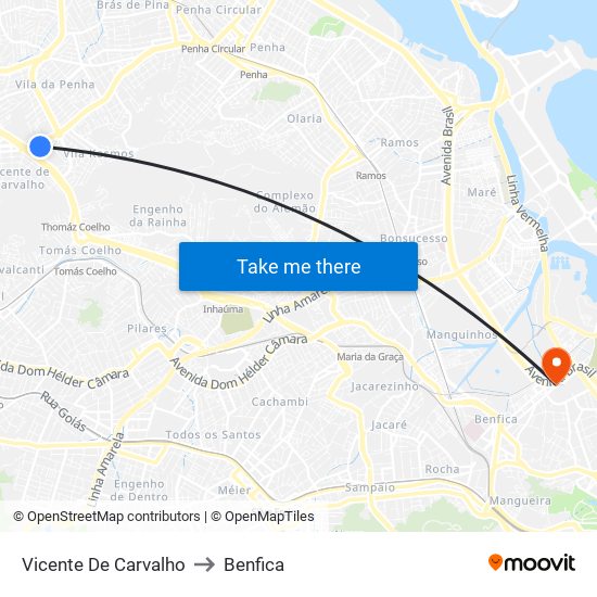 Vicente De Carvalho to Benfica map