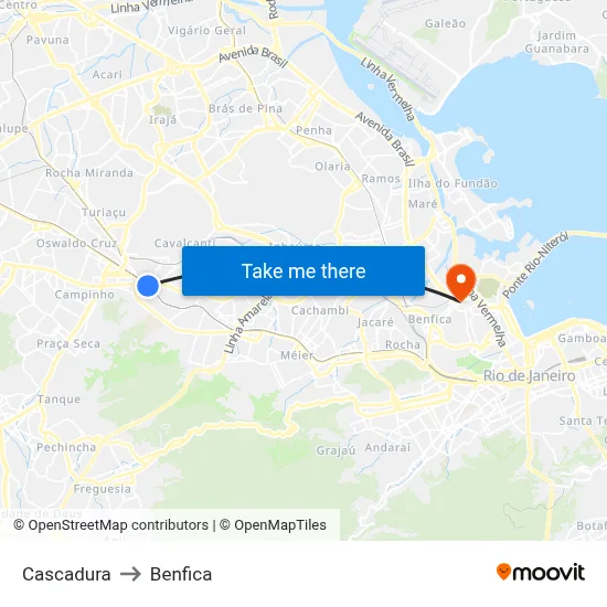 Cascadura to Benfica map