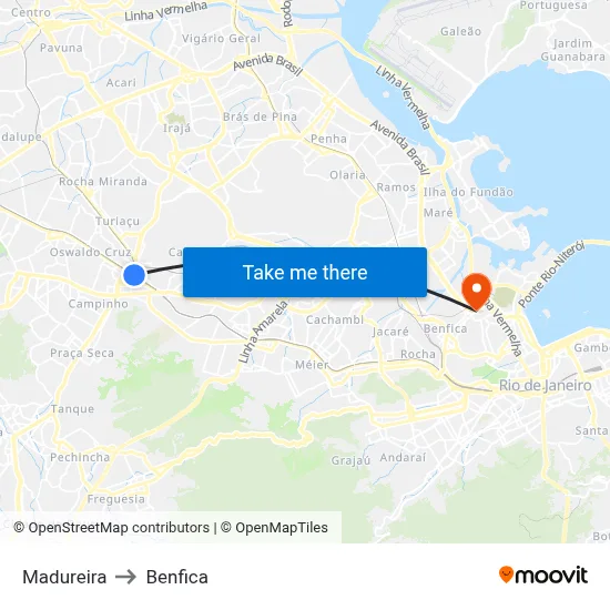 Madureira to Benfica map