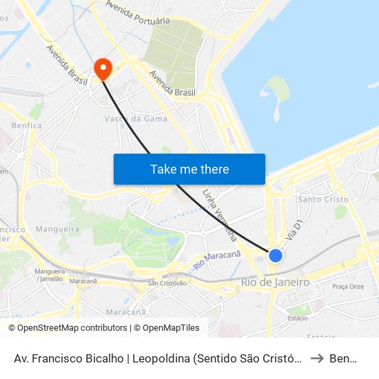 Av. Francisco Bicalho | Leopoldina (Sentido São Cristóvão / Rodoviária) to Benfica map