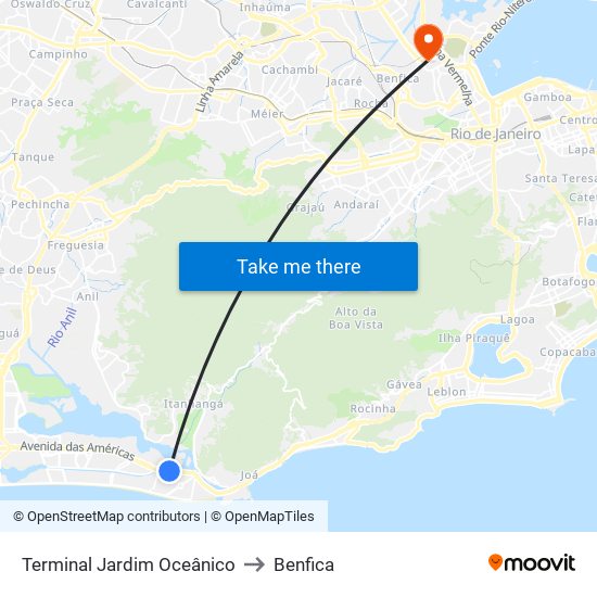 Terminal Jardim Oceânico to Benfica map