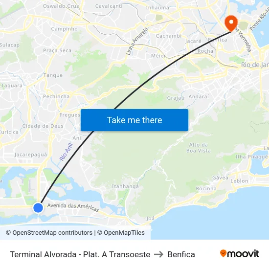 Terminal Alvorada - Plat. A Transoeste to Benfica map