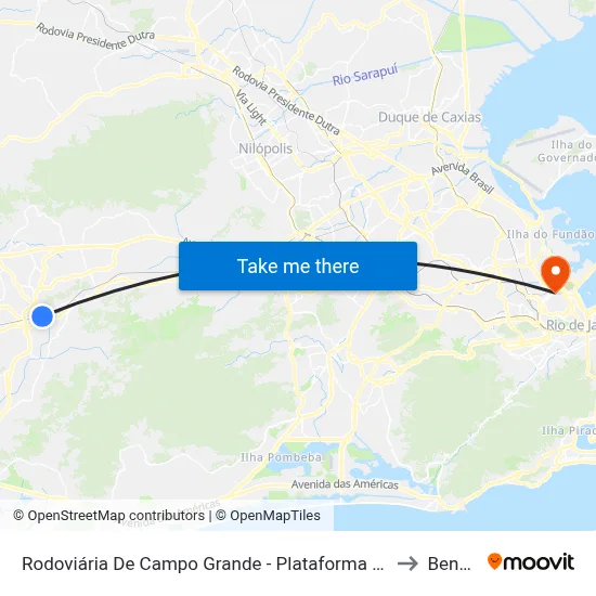 Rodoviária De Campo Grande - Plataforma A (Jabour) to Benfica map