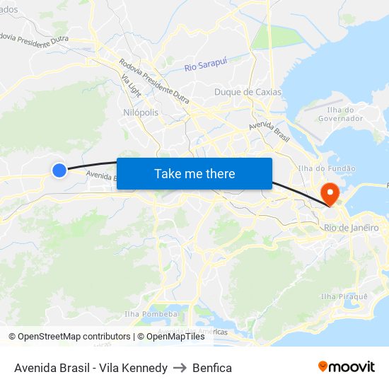 Avenida Brasil - Vila Kennedy to Benfica map