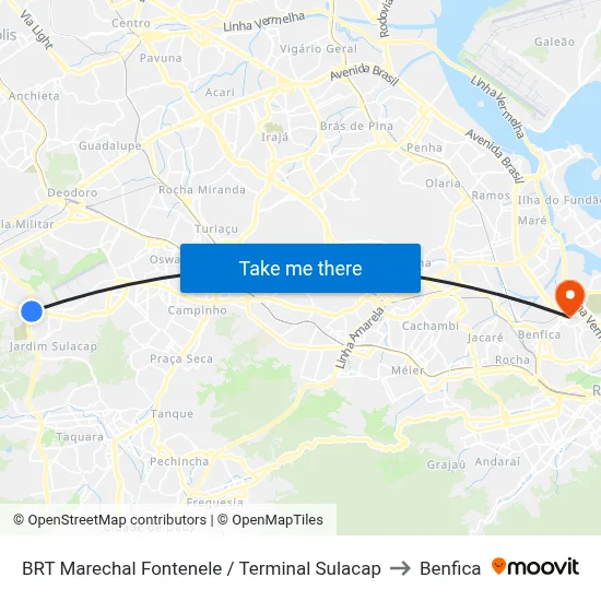 BRT Marechal Fontenele / Terminal Sulacap to Benfica map