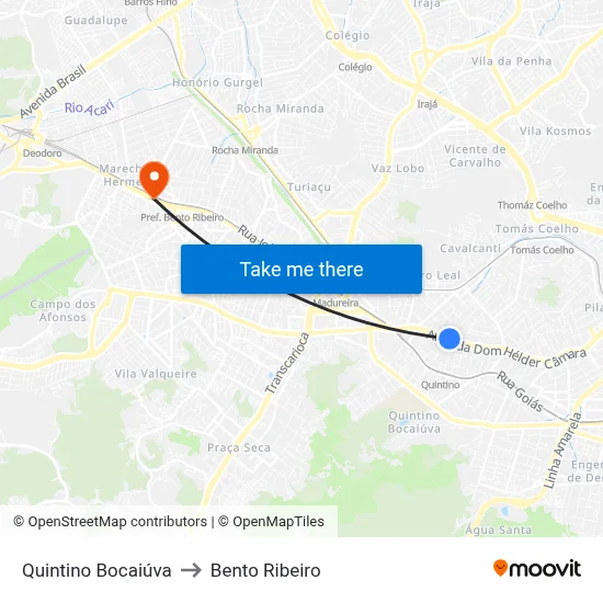 Quintino Bocaiúva to Bento Ribeiro map