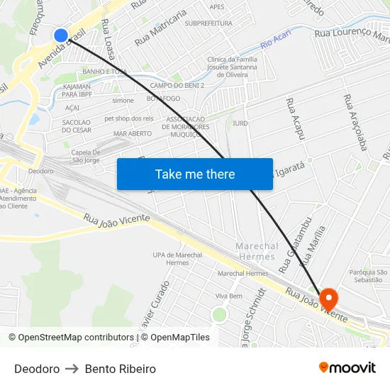 Deodoro to Bento Ribeiro map