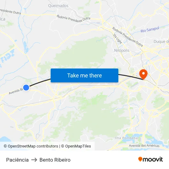 Paciência to Bento Ribeiro map