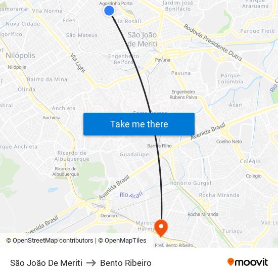 São João De Meriti to Bento Ribeiro map