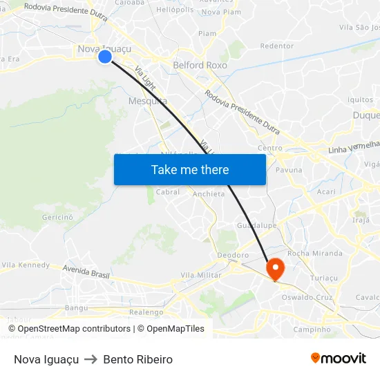 Nova Iguaçu to Bento Ribeiro map