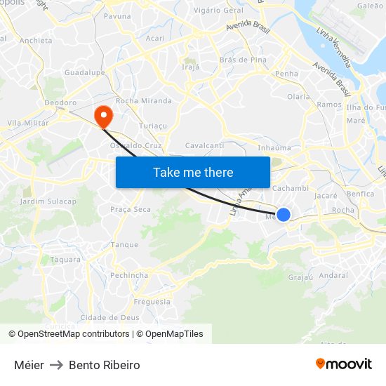 Méier to Bento Ribeiro map