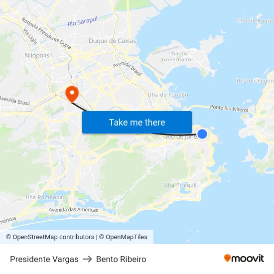 Presidente Vargas to Bento Ribeiro map