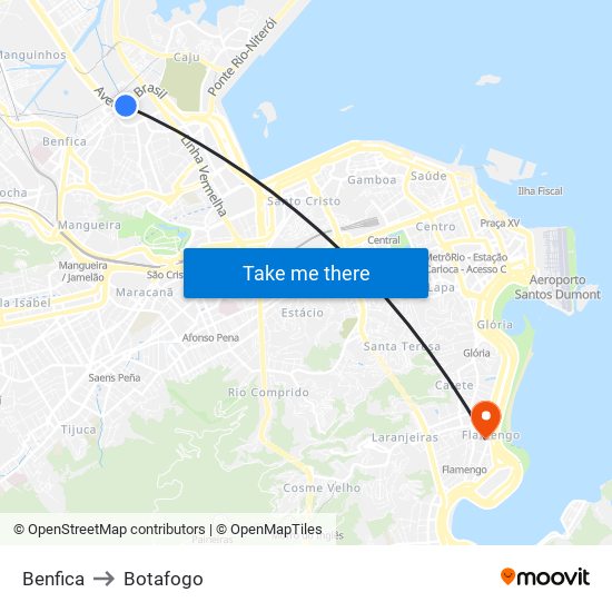 Benfica to Botafogo map
