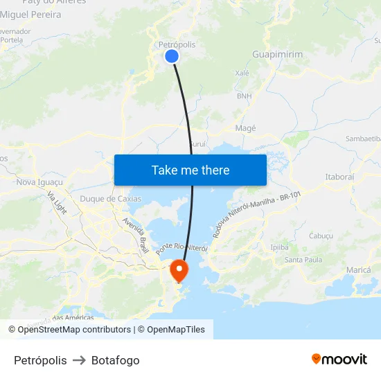 Petrópolis to Botafogo map