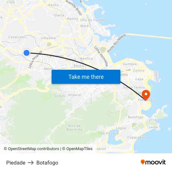 Piedade to Botafogo map
