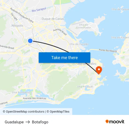 Guadalupe to Botafogo map