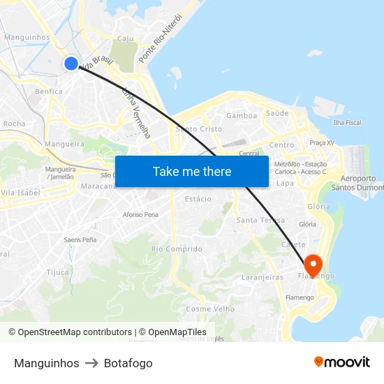 Manguinhos to Botafogo map