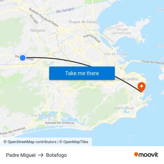 Padre Miguel to Botafogo map