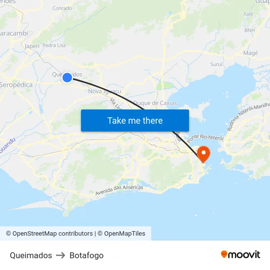 Queimados to Botafogo map