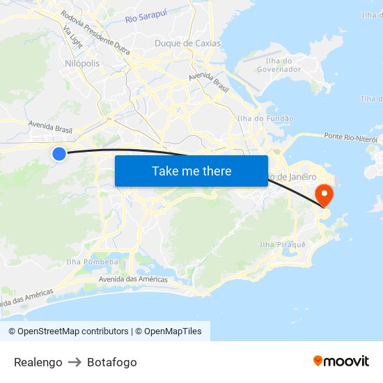 Realengo to Botafogo map