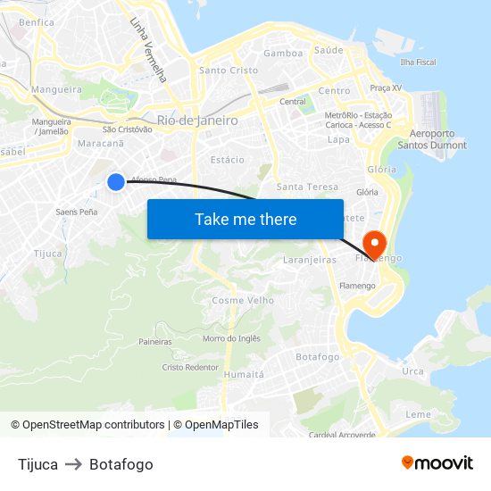 Tijuca to Botafogo map