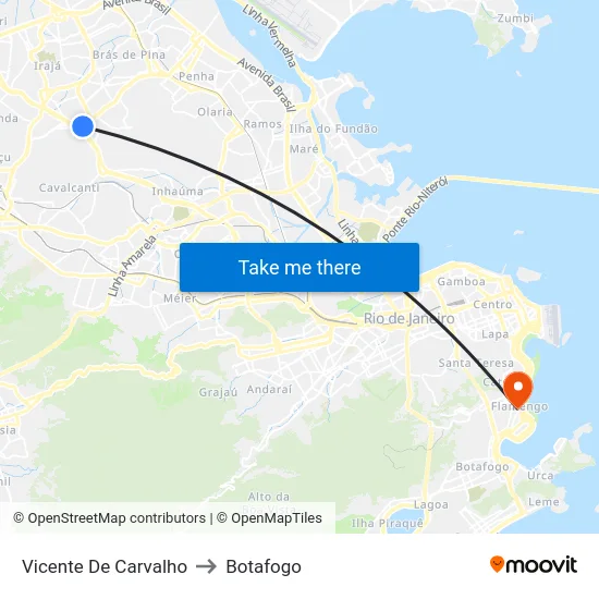 Vicente De Carvalho to Botafogo map