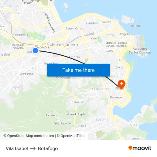 Vila Isabel to Botafogo map