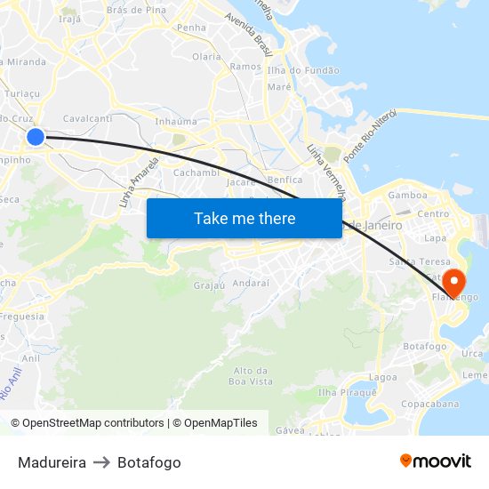 Madureira to Botafogo map