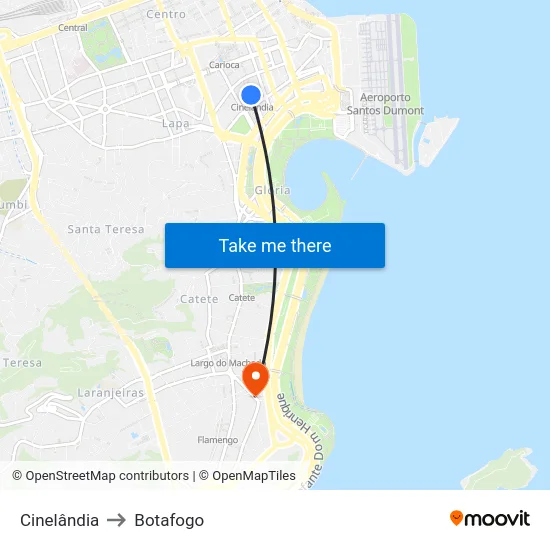 Cinelândia to Botafogo map