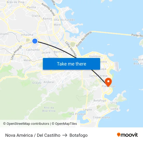 Nova América / Del Castilho to Botafogo map