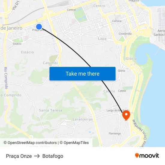 Praça Onze to Botafogo map