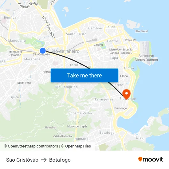 São Cristóvão to Botafogo map