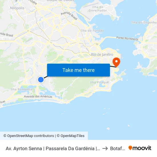 Av. Ayrton Senna | Passarela Da Gardênia | Espaço Hall to Botafogo map