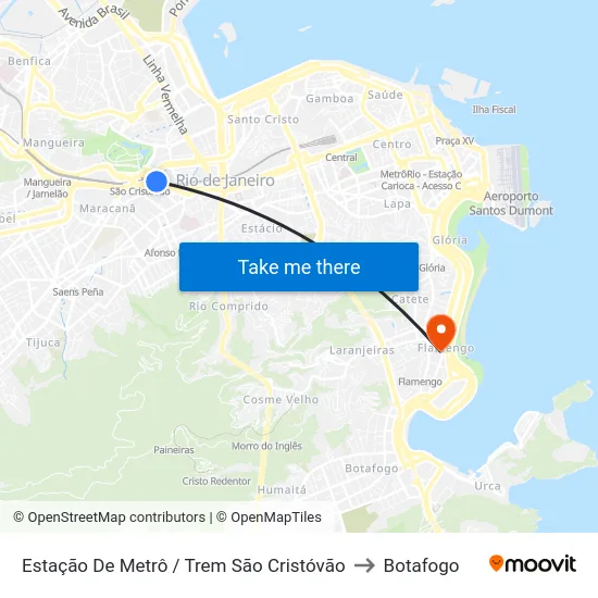 Estação De Metrô / Trem São Cristóvão to Botafogo map