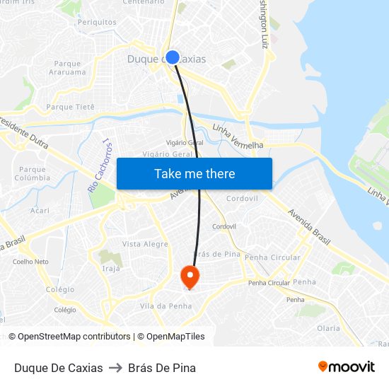 Duque De Caxias to Brás De Pina map