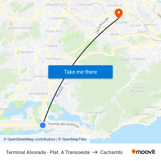 Terminal Alvorada - Plat. A Transoeste to Cachambi map