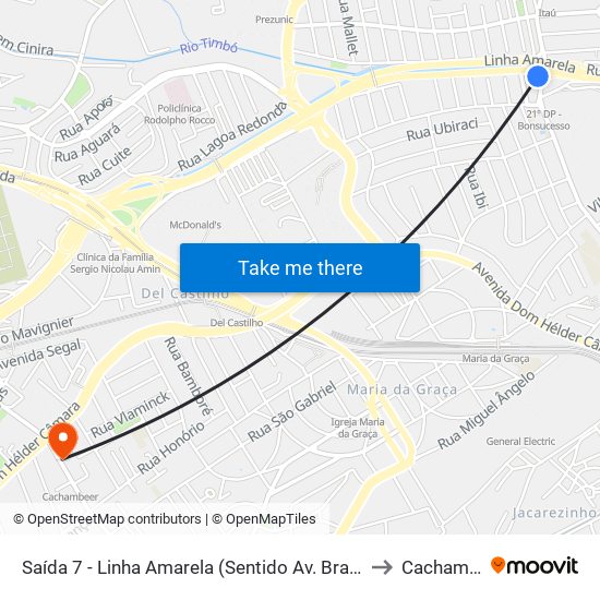 Saída 7 - Linha Amarela (Sentido Av. Brasil) to Cachambi map