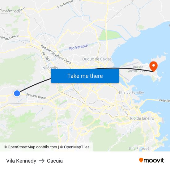 Vila Kennedy to Cacuia map