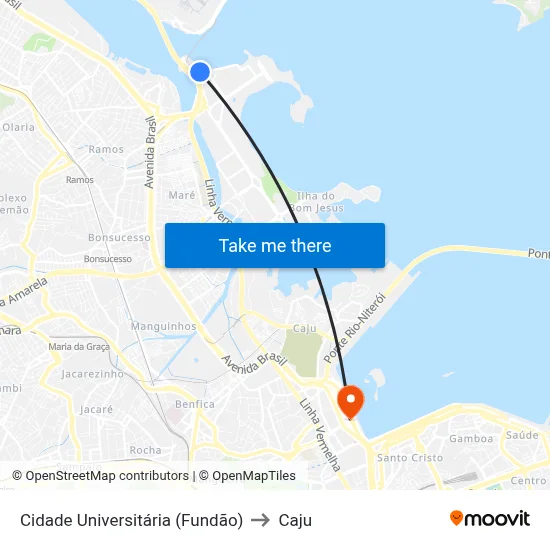 Cidade Universitária (Fundão) to Caju map